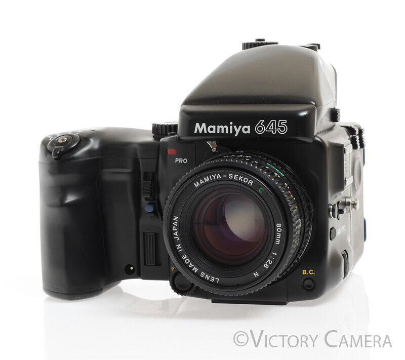 Mamiya 645 Pro Camera AE Metered Prism FE401 w/ 80mm N Lens & Winder -Clean- - Victory Camera