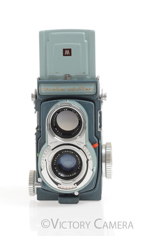 Rare Minolta Miniflex Blue 4x4 TLR Camera w/ Rokkor 60mm f3.5 -Clean in Case- - Victory Camera