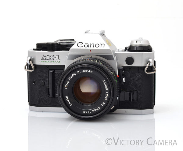 Canon AE-1 Program Chrome 35mm Film SLR Camera 50mm f1.8 Lens [EXC-]