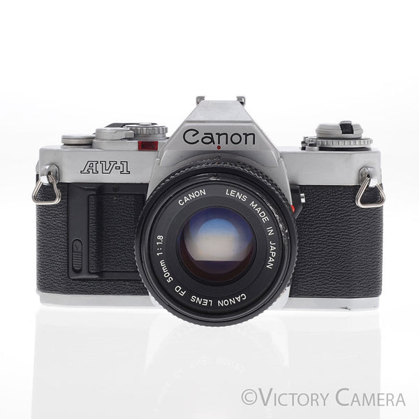 Canon AV-1 35mm Chrome Film Camera w/ 50mm f1.8 Lens -New Seals- [EXC]