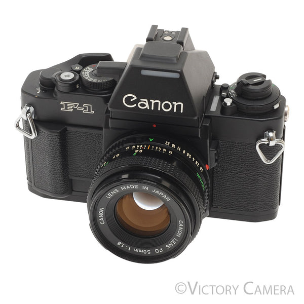 Canon New F1 F-1 Black 35mm Camera w/ 50mm f1.8 Lens -CLA'd- [EXC+]