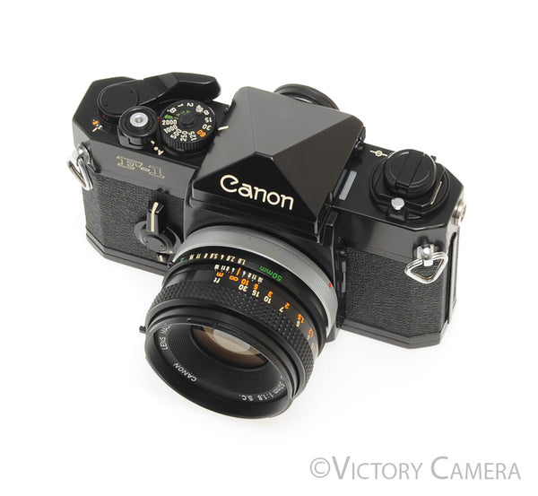 Canon F1 F-1 Black 35mm Camera Body w/ 50mm f1.8 Lens -New Seals- [EXC