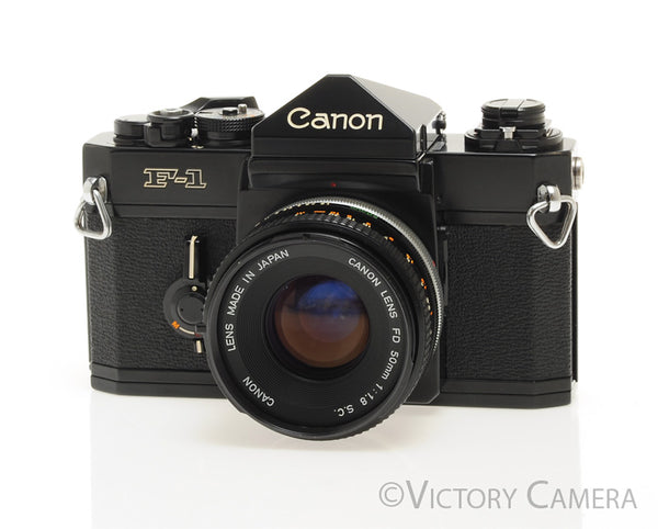 Canon F1 F-1 Black 35mm Camera Body w/ 50mm f1.8 Lens -New Seals- [EXC