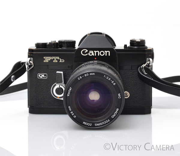 Canon FTb QL Black 35mm Film Camera w/ 28-80mm Zoom Lens [EXC]