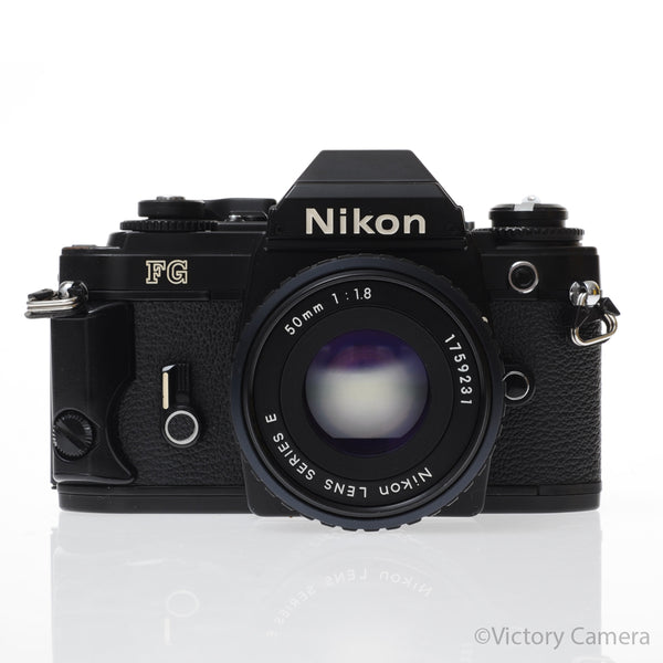 Nikon FG Black 35mm SLR Film Camera w/ 50mm f1.8 Prime Lens -CLA'd- [E