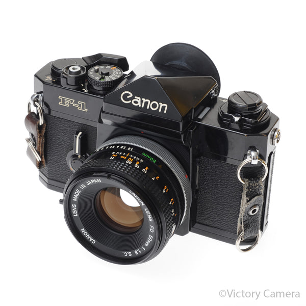 Canon F1 F-1 Black 35mm Camera Body w/ 50mm f1.8 Lens [EXC-]