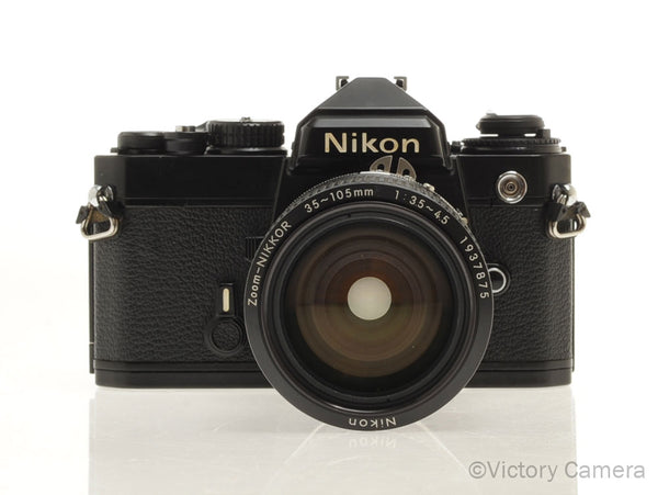 Nikon FE Black 35mm Film Camera with 35-105mm AI-S Zoom Lens [EXC+]