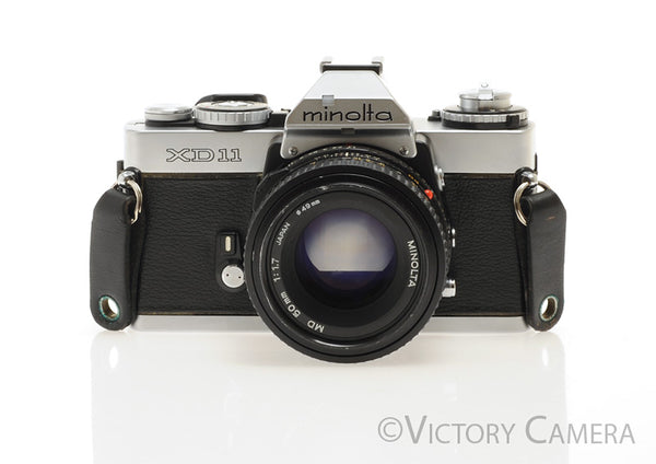 Minolta XD11 XD-11 Chrome 35mm Camera w/ 50mm f1.7 Lens -New Seals- [E
