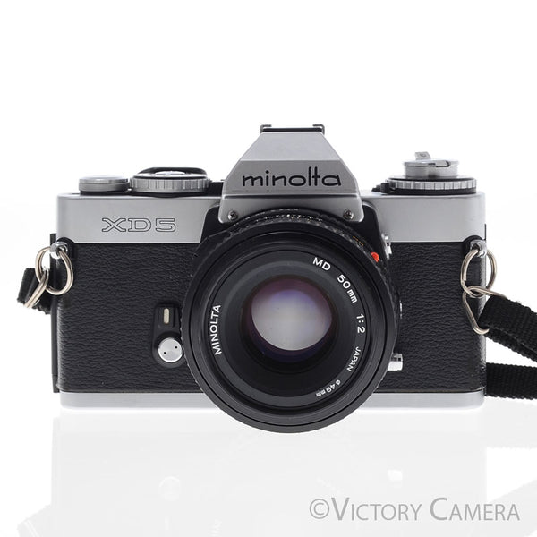 Minolta XD5 XD-5 Chrome 35mm Camera w/ 50mm f2 Lens [EXC]