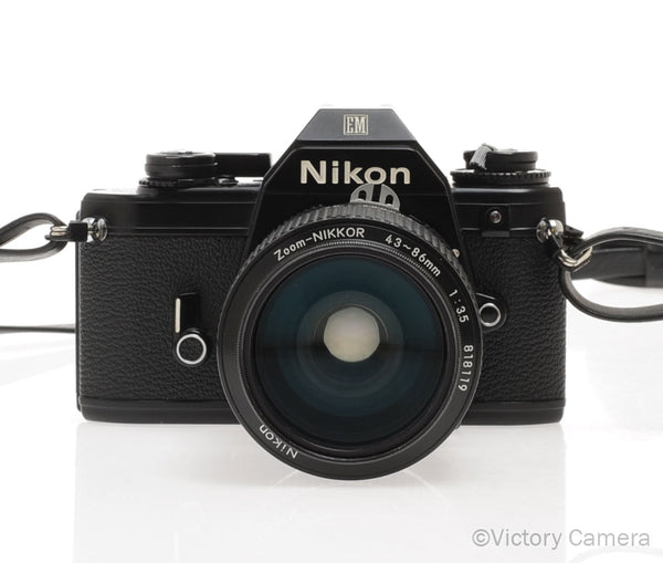 Nikon EM Black 35mm Film Camera with 43-86mm Zoom Lens [EXC]
