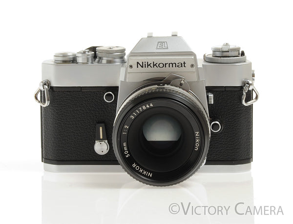 Nikon Nikkormat EL Chrome 35mm Camera w/ 50mm f2 Lens -New Seals- [EXC