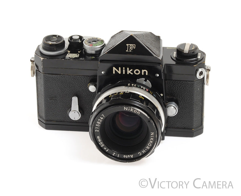 Nikon F Black Camera Body w/ Photomic Prism &amp; 50mm f2 Lens -Nice, Good Seals- - Victory Camera