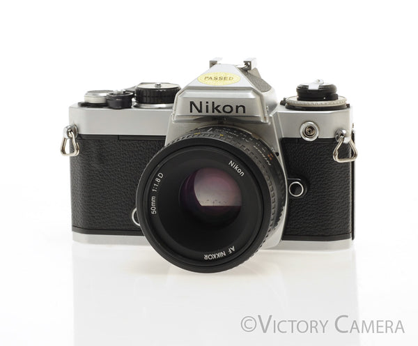 Nikon FE Chrome 35mm Film Camera w/ 50mm F1.8 D Lens [EXC]