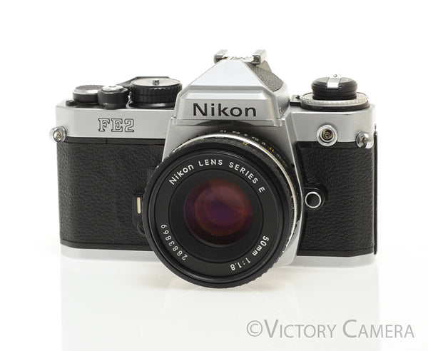 Nikon FE-2 FE2 Chrome 35mm Camera with 50mm f1.8 AI-s Lens -New Seals-