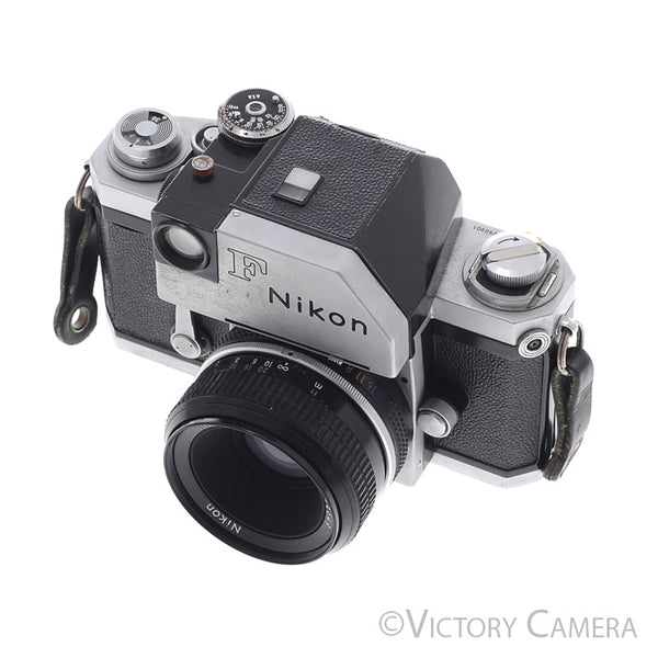Nikon F Chrome 35mm SLR Camera w/ 50mm f2 Lens, Prism Finder [EXC-]