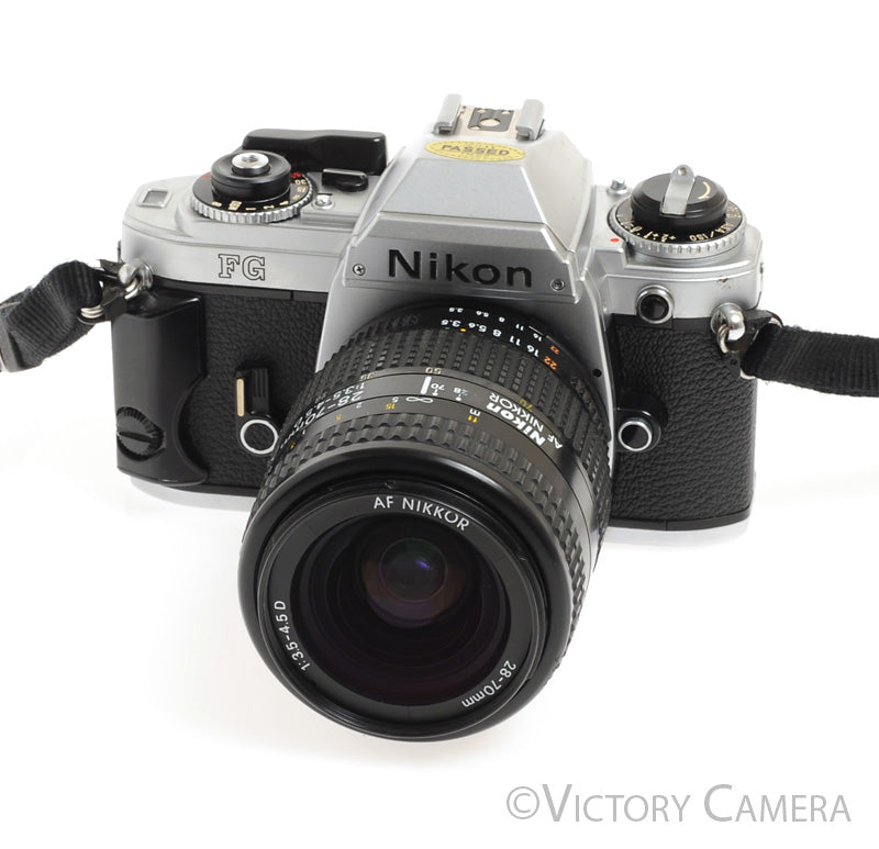 Nikon FG Chrome 35mm Film Camera w/ 28-70mm Zoom Lens -New Seals-