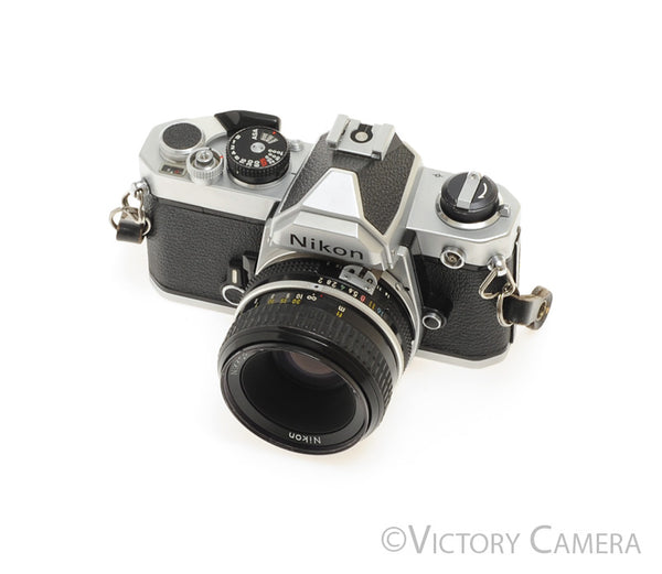 Nikon FM Chrome 35mm Film Camera w/ 50mm f2 AI Lens [EXC-]