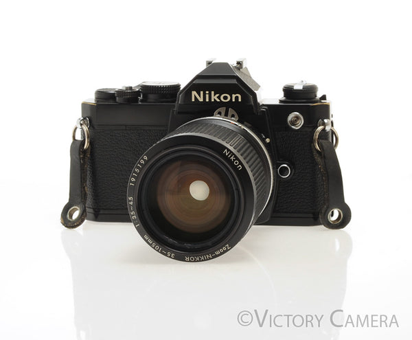 Nikon FM Black 35mm Film Camera w/ 35-105mm f3.5-4.5 Zoom Lens [EXC]