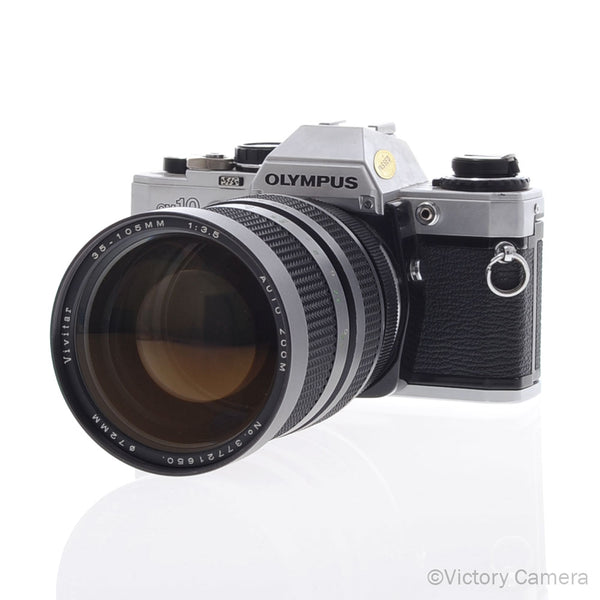Olympus OM-10 OM10 Chrome 35mm Camera w/ 35-105mm Zoom Lens [EXC]
