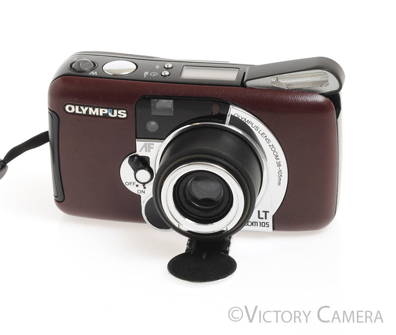 Olympus Zoom 105 LT Black &amp; Leather 35mm Point &amp; Shoot Camera -Nice-