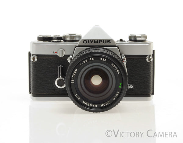 Olympus OM-1 MD Chrome Film Camera Body w/ 28-50mm f3.5-4.5