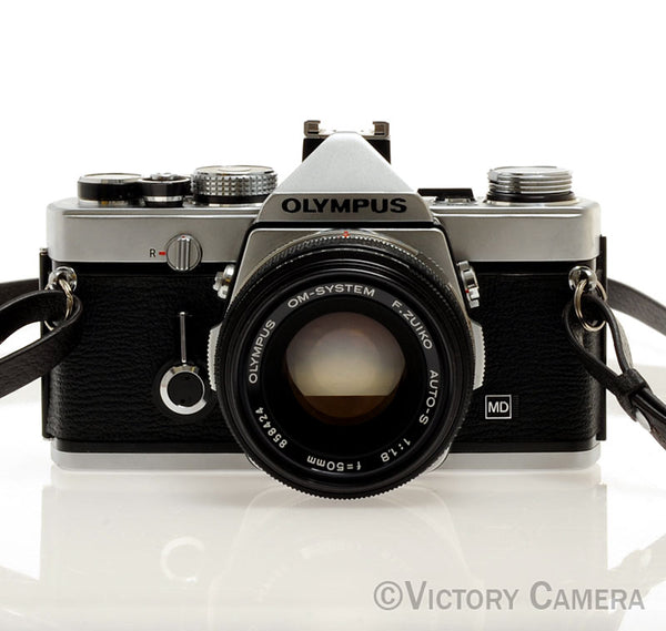 Olympus OM-1 MD Chrome Film Camera Body w/ 50mm f1.8 Lens -New Seals-