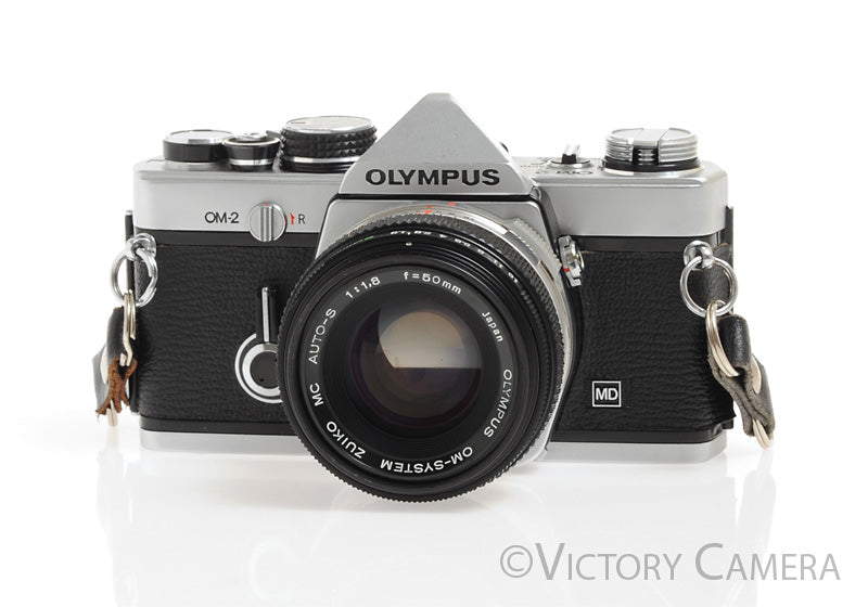 Olympus OM-2 OM2 Chrome 35mm SLR Film Camera w/ 50mm F1.8 Lens -New Seals- - Victory Camera