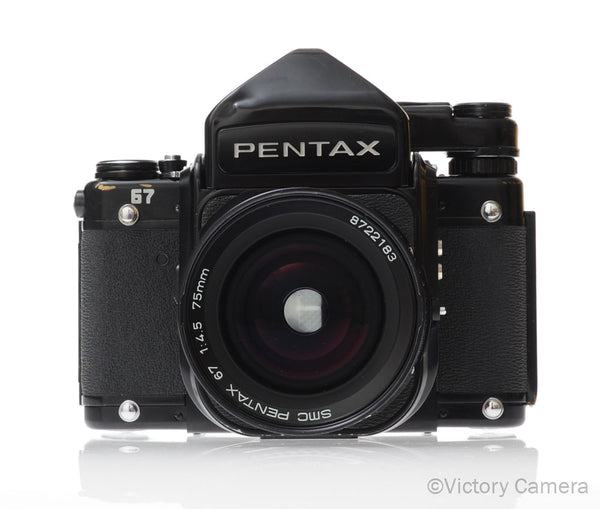 Pentax 6x7 67 MLU Camera w/ Metered Prism w/ 75mm f4.5 Lens [EXC]