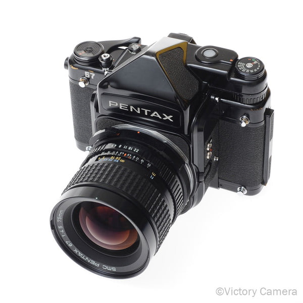 Pentax 6x7 67 MLU Camera w/ Metered Prism w/ 75mm f4.5 Lens [EXC]