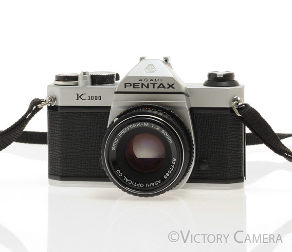 Pentax K1000 Chrome 35mm Film Camera w/ 50mm f2 Lens [EXC+]