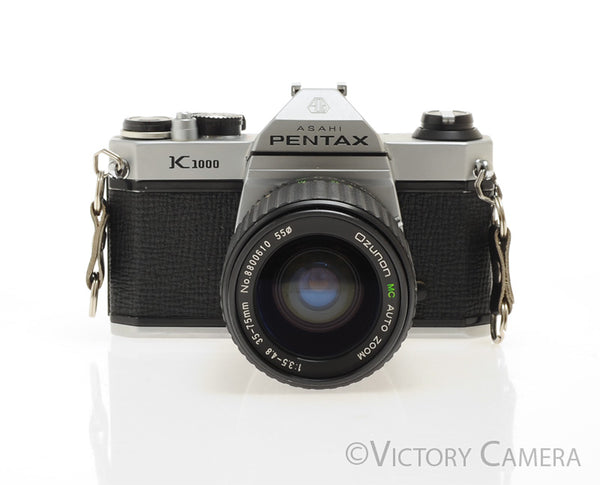 Pentax K1000 Chrome 35mm Film Camera w/ 35-75mm Zoom Lens [EXC]