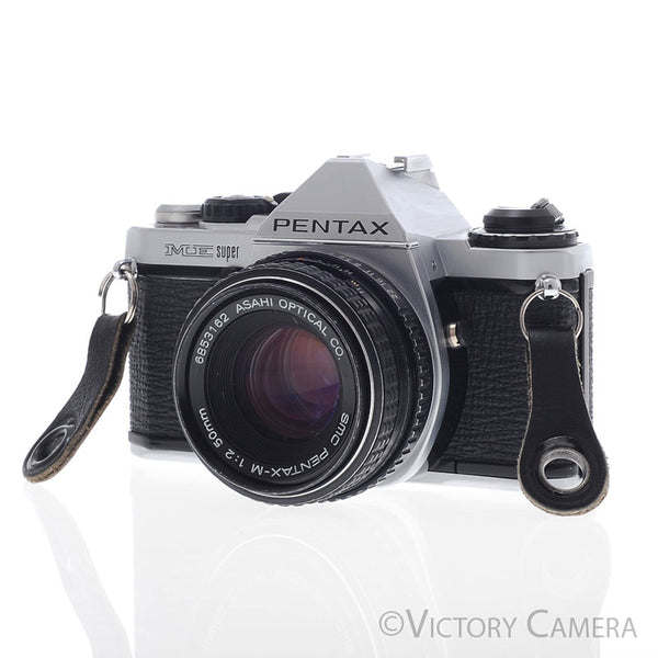 Pentax ME Super Chrome 35mm SLR Camera w/ 50mm f2 Lens [EXC-]
