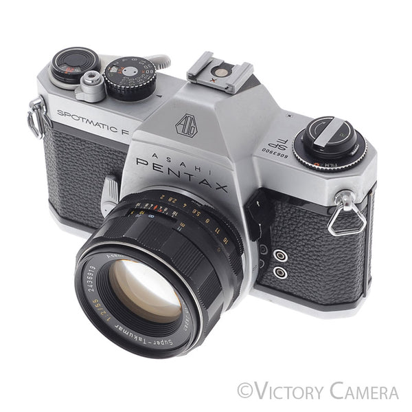 【整備済】 PENTAX SPF SPOTMATIC F + 55mm F2 Pentax Spotmatic F Chrome 35mm Camera w/ 55mm f2 Lens -No Meter- [EXC-