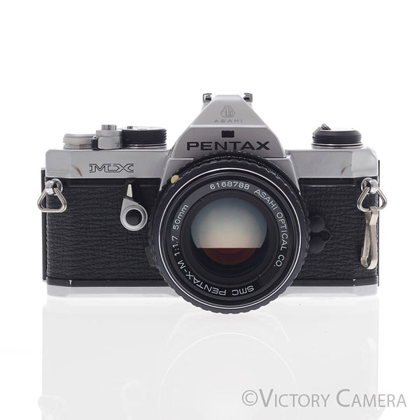 Pentax MX Chrome 35mm Camera w/ 50mm f1.7 Prime Lens -New Seals- [EXC]