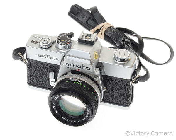 Minolta SRT 202 Chrome 35mm Camera w/ 50mm f1.9 Lens -New Seals- [EXC-
