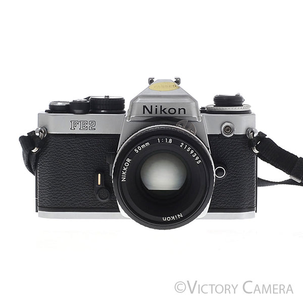 Nikon FE-2 FE2 Chrome 35mm Camera with 50mm f1.8 AI Lens [EXC]