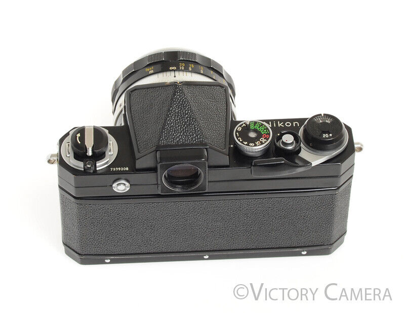 Nikon F Rare Black 35mm Camera w/ Eye Level Finder &amp; 50mm f1.4 Lens -Good Seals- - Victory Camera