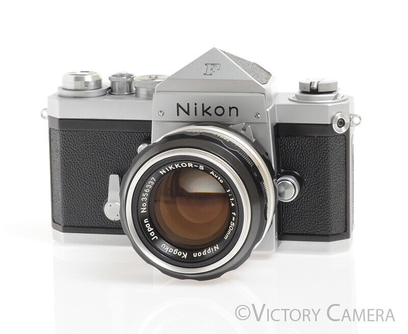 Nikon F with Nikkor-S 50mm f1.4 Lens and Eye Level Finder -Clean, New Seals- - Victory Camera