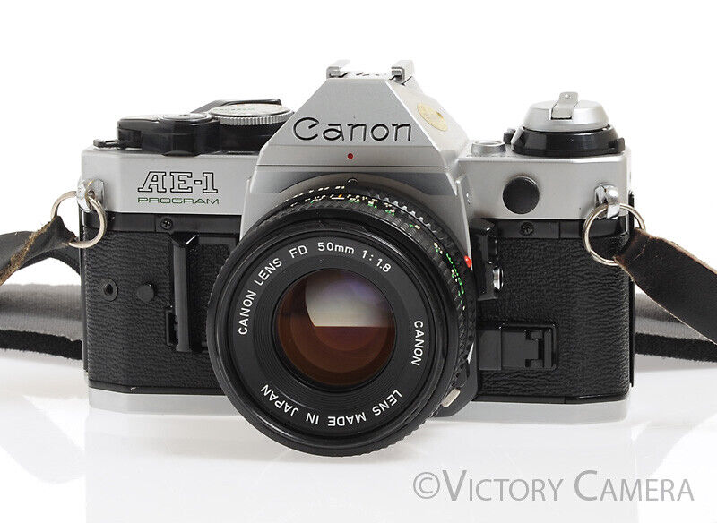 Canon AE-1 Program Chrome 35mm Camera w/ 50mm F1.8 Lens -New Seals No Squeak-