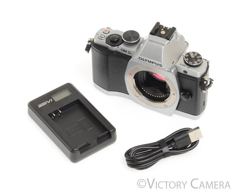Olympus OM-D E-M5 16.1MP Chrome Mirrorless Digital Camera Body -ONLY 220 SHOTS- - Victory Camera