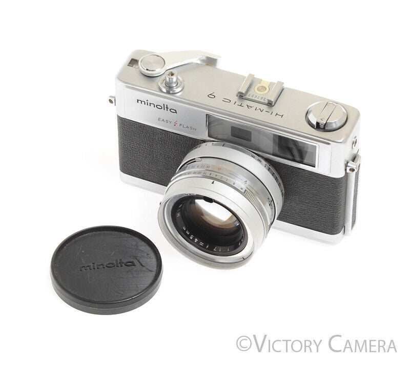Minolta Hi-Matic 9 Chrome 35mm Rangefinder w/ Rokkor 45mm f1.7 Lens -New Seals-