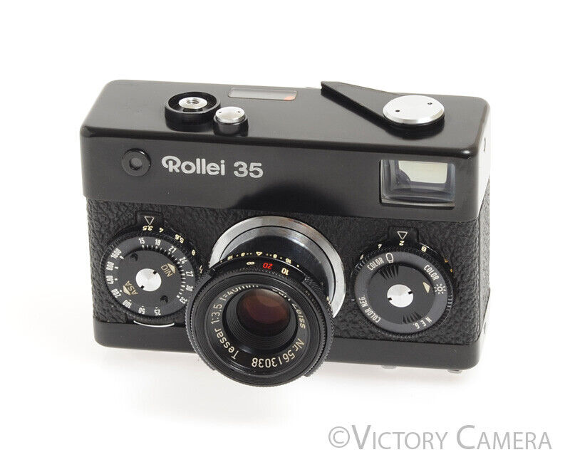 Rollei 35 Black 35mm Camera w/ Tessar 40mm f3.5 Lens -Clean, Good Mete