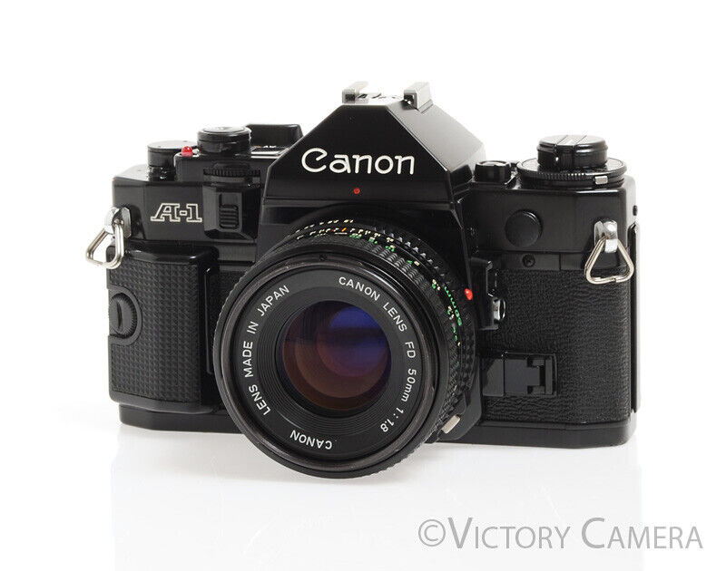 Canon A-1 A1 35mm Black Camera w/ 50mm F1.8 Lens -New Seals, No Squeak