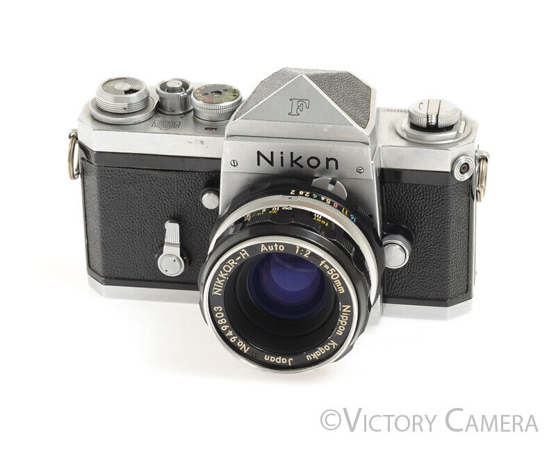 Nikon F Early 1960/61 64xxx w/ 50mm f2 Lens, Eye Level Finder -Good Seals- - Victory Camera