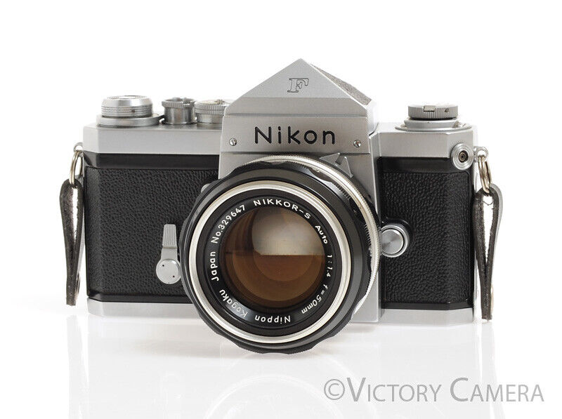 Nikon F Chrome 35mm Camera + 50mm f1.4 Lens Eye Level Finder -Clean, Good Seals- - Victory Camera