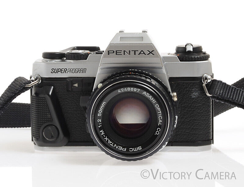 Pentax Super Program Chrome 35mm Film SLR Camera w/ 50mm F2 Lens -New Seals- - Victory Camera