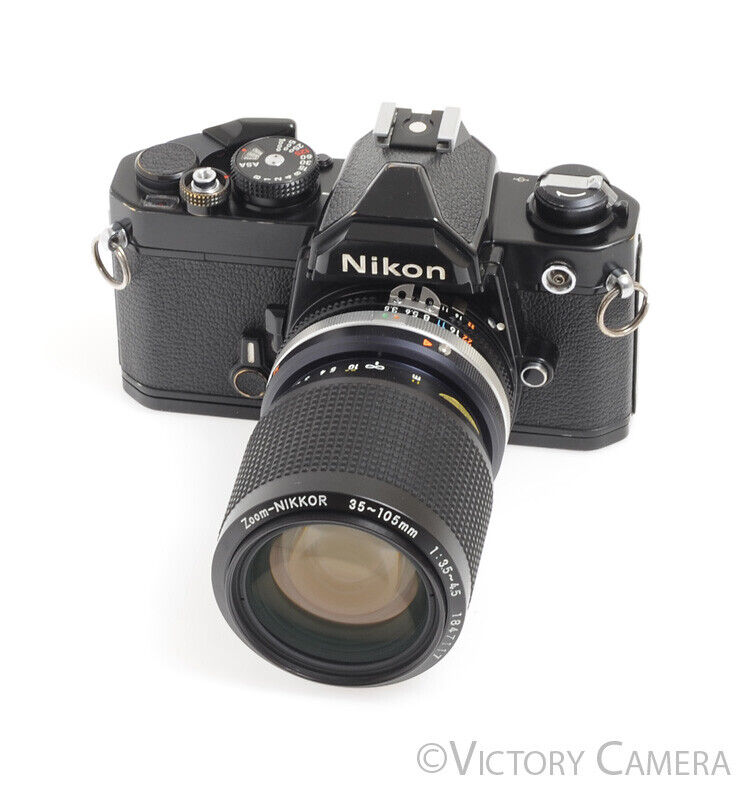 Nikon FM Black 35mm Camera w/ 35-105mm f3.5 Zoom Lens -New Seals-