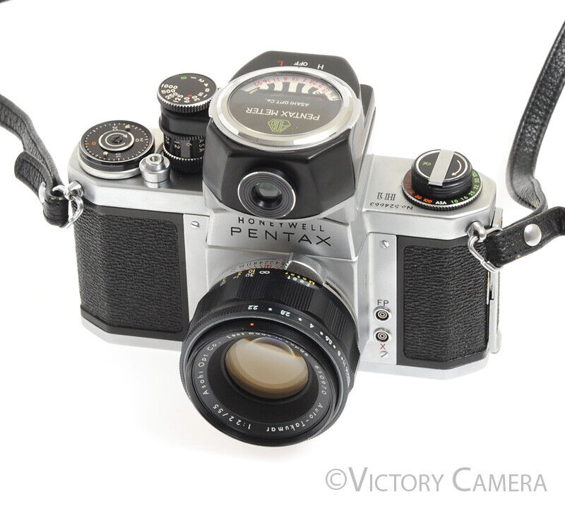 Pentax H1 Chrome 35mm SLR Camera w/ Meter &amp; Takumar 55mm f2.2 lens - Victory Camera