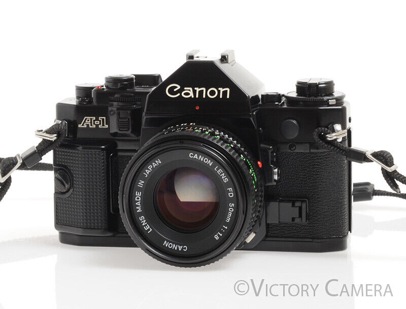 Canon A-1 A1 35mm Black Camera w/ 50mm F1.8 Lens -New Seals, No Squeak-