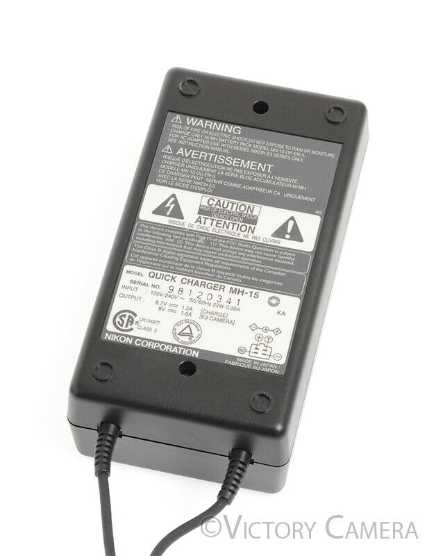 Nikon MH-15 Quick Charger for Nikon NiMH Battery Pack MN-15 for F100, D1 - Victory Camera